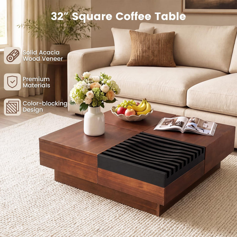 GIANTEX 32" Square Coffee Table with Sliding Top