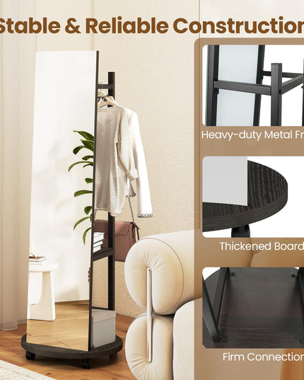 Full Length Mirror with Coat Rack for Bedroom