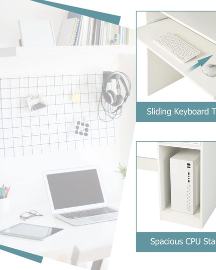 Giantex White Computer Desk with Hutch and Bookshelf