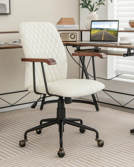 Giantex Velvet Home Office Desk Chair, Adjustable Swivel Task Chair, Vintage Mid-Back Leisure Chair