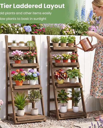 GIANTEX 4-Tier Foldable Wooden Plant Stand