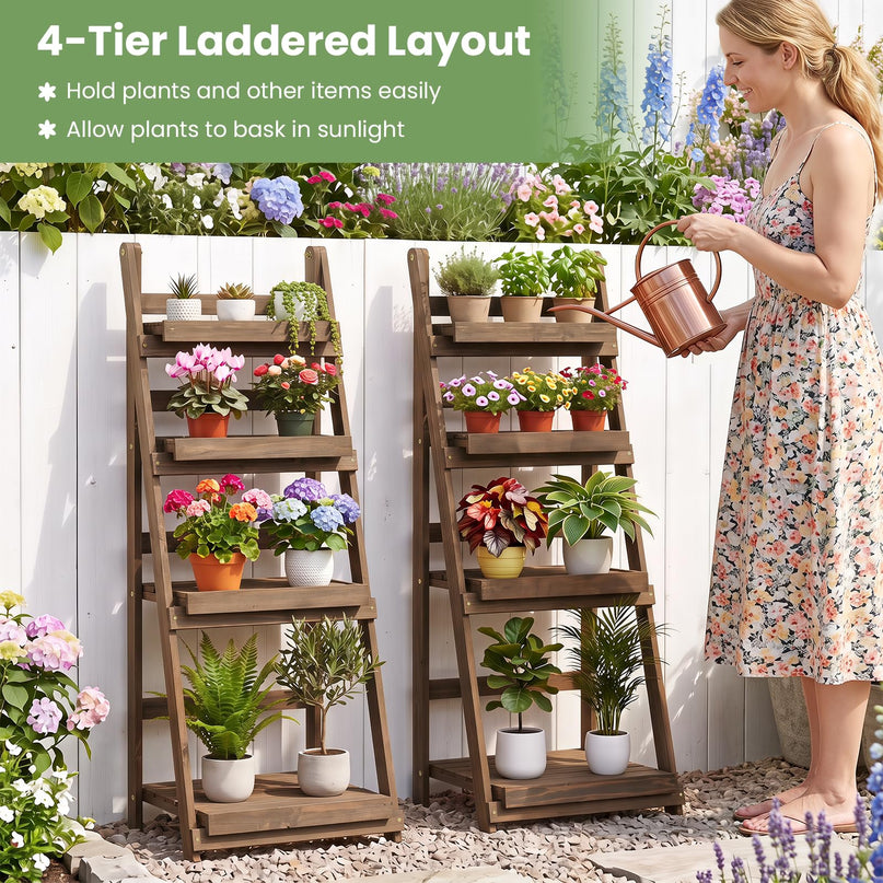 GIANTEX 4-Tier Foldable Wooden Plant Stand