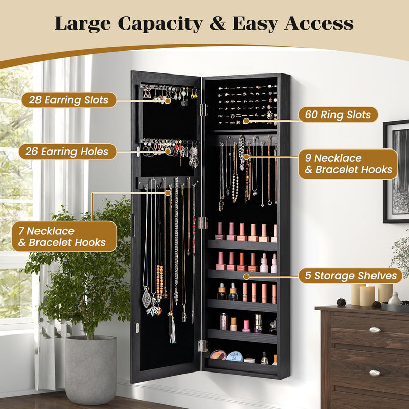 Giantex Wall Door Mounted Jewelry Armoire Cabinet with Full-length Mirror