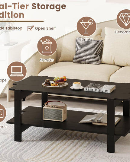Giantex Modern Coffee Table with Slatted Design for Small Spaces