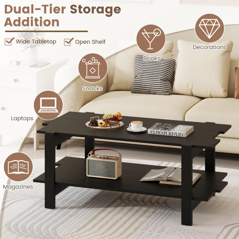 Giantex Modern Coffee Table with Slatted Design for Small Spaces
