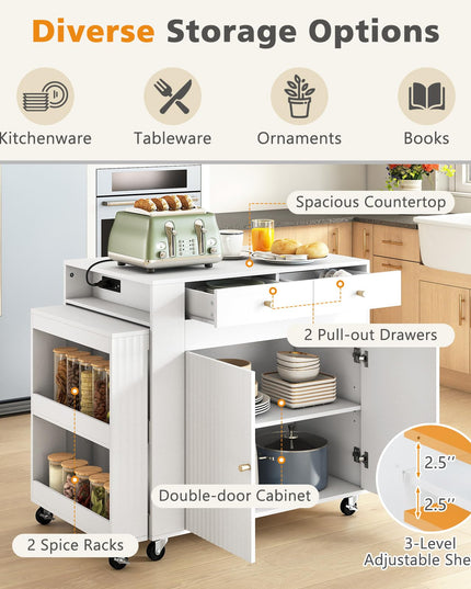 GIANTEX 72”-44.5” Extendable Kitchen Island with Storage
