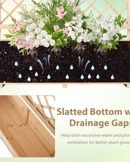Giantex Wood Elevated Planter Box with Trellis and Drainage Hole (39”x14”x40”)