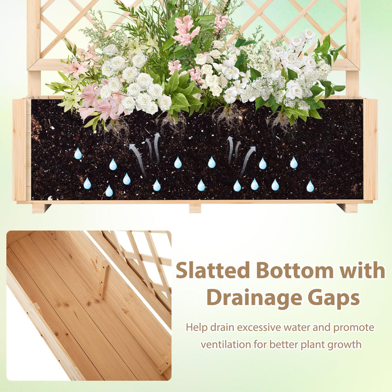 Giantex Wood Elevated Planter Box with Trellis and Drainage Hole (39”x14”x40”)