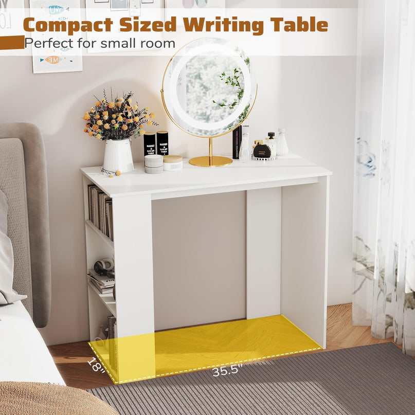 Giantex 35.5 Inch Compact Home Office Desk with Storage Bookshelf