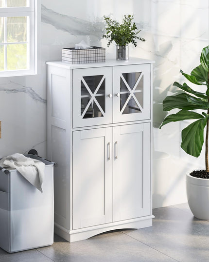 Giantex Bathroom Floor Storage Cabinet - Linen Floor Cabinet with Doors and Adjustable Shelves