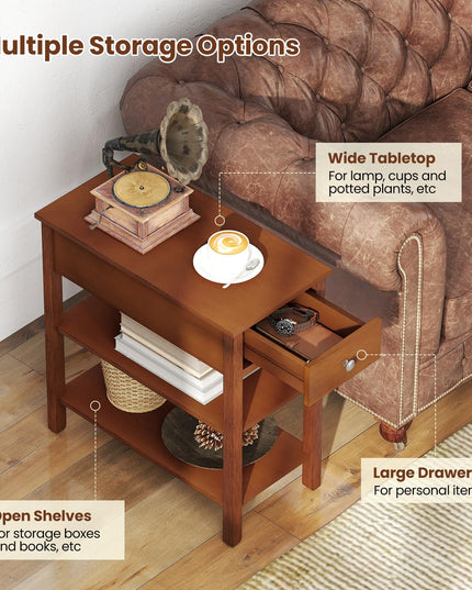 Ginatex Narrow Side Table Set of 2, Small End Tables with Drawer & Open Storage Shelves