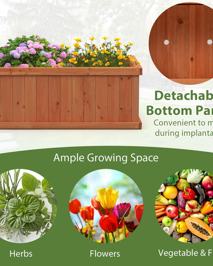 Giantex 31”x14”x12” Wooden Elevated Planter Box with 4 Drainage Holes & Detachable Bottom Panels