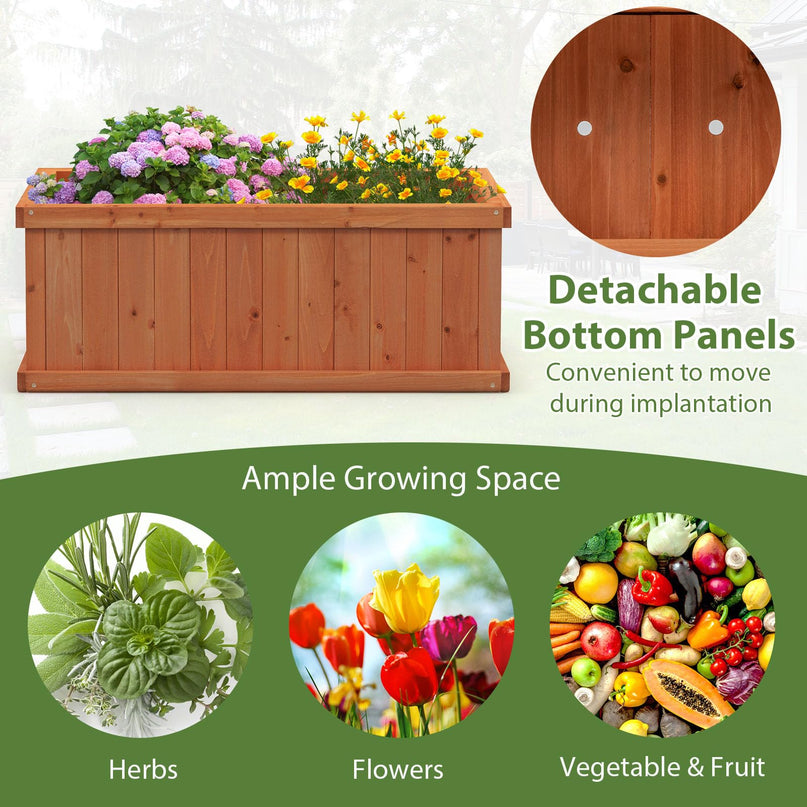 Giantex 31”x14”x12” Wooden Elevated Planter Box with 4 Drainage Holes & Detachable Bottom Panels