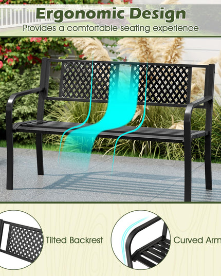Giantex Metal Outdoor Bench with Mesh Pattern Backrest