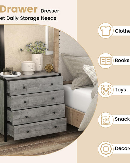 Giantex Dresser for Bedroom with 4 Storage Drawers - Modern Chest of Drawers