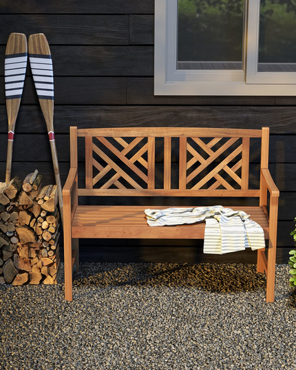 Giantex Outdoor Wooden Garden Bench - 2-Person Acacia Wood Bench, Front Porch Bench (Non-Foldable)