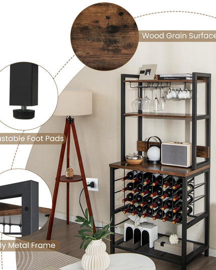 Giantex Bakers Rack with Storage Hutch, Power Outlet & USB Port, Coffee Bar 24-Bottle Wine Rack & Glass Holder