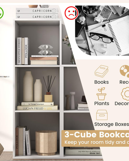 Giantex 3-Cube Bookcase, White Cubby Bookshelf w/Back Guardrail & Anti-Tipping Kits