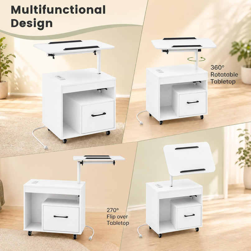 GIANTEX Rolling LED Nightstand with Charging Station (1/2)