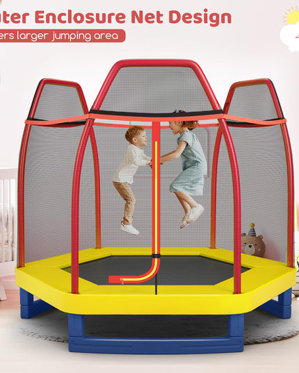 Giantex 7 Ft Kids Trampoline w/Safety Enclosure Net
