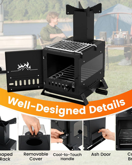 Giantex Hot Tent Stove with 3 Cooking Positions Anti-scalding Door Handle & 2 Grills