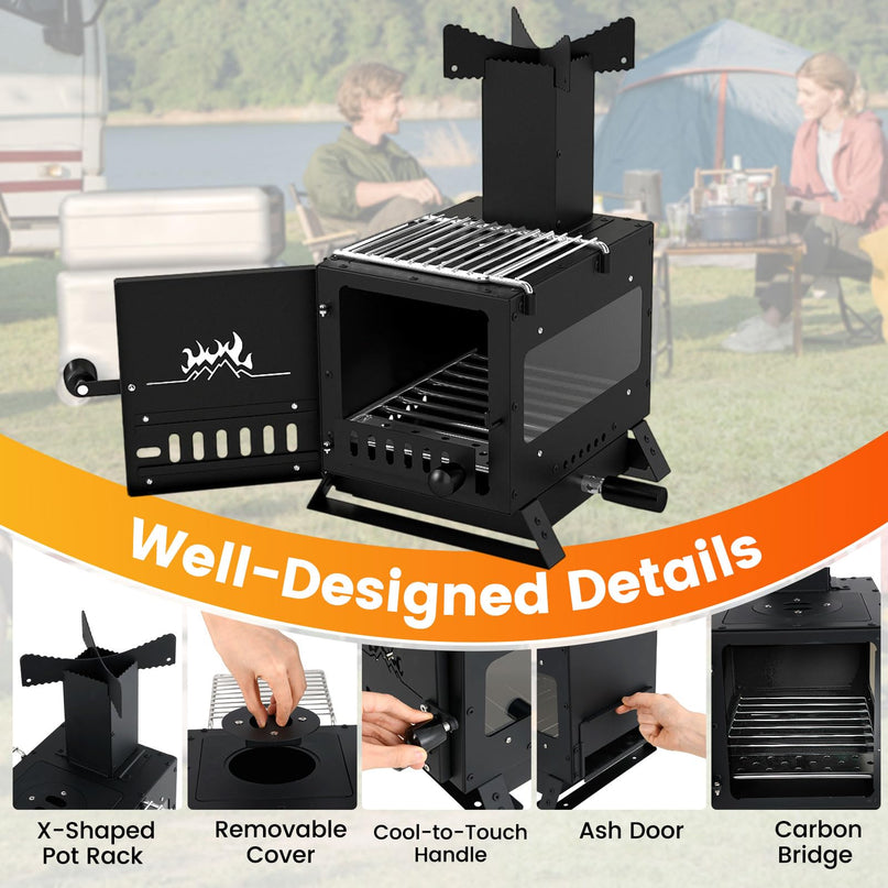 Giantex Hot Tent Stove with 3 Cooking Positions Anti-scalding Door Handle & 2 Grills