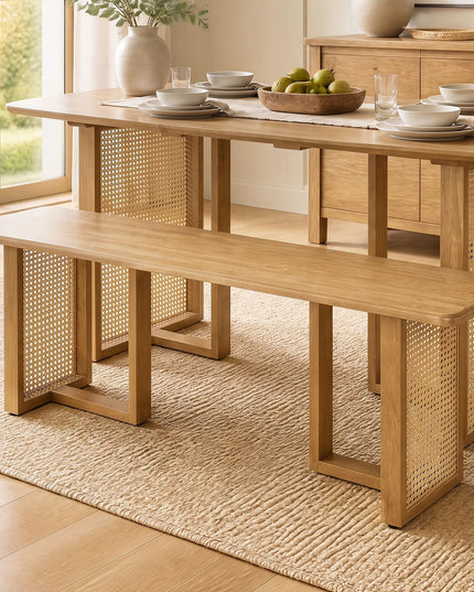 GIANTEX 55" Boho Rattan Dining Bench with Rubber Wood Frame (1/2)