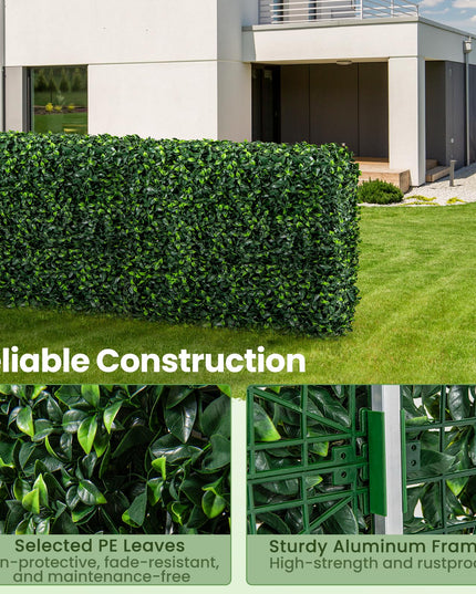 Giantex Artificial Boxwood Hedge Wall, Faux Grass Wall with PE Leaves and Aluminum Frame