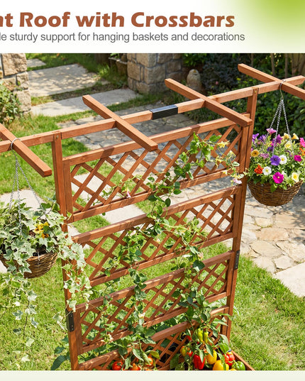 Giantex Raised Garden Bed with Trellis 1/2 Pack 72'' Wooden Planter Box(60"Lx22”Wx 72"H)