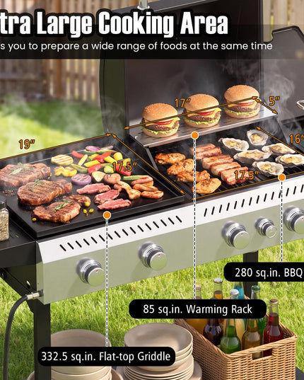 GIANTEX 5-Burner 48,000 BTU Propane Gas Grill and Griddle Combo with Side Burner