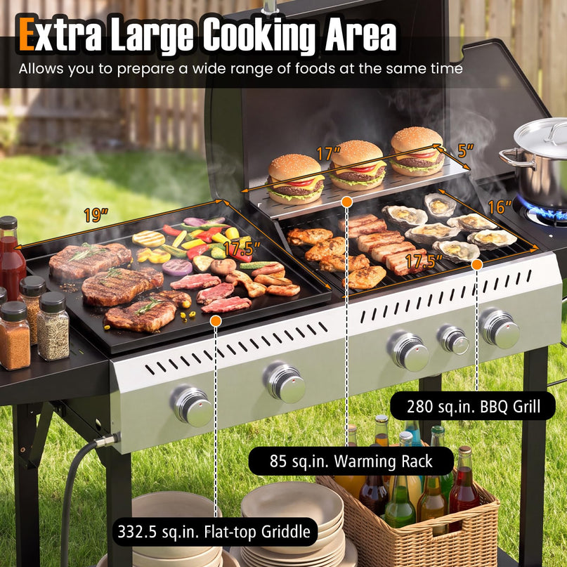 GIANTEX 5-Burner 48,000 BTU Propane Gas Grill and Griddle Combo with Side Burner