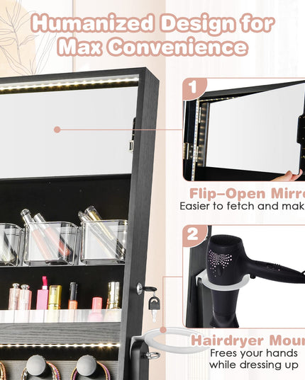 CHARMAID Jewelry Cabinet with 3-Color LED Light Strip