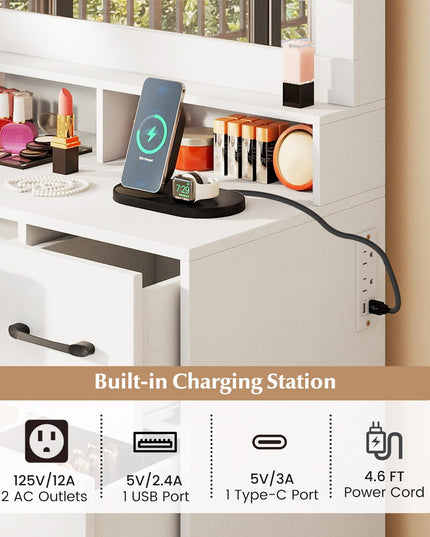 Vanity Desk with Mirror and Lights for Bedroom