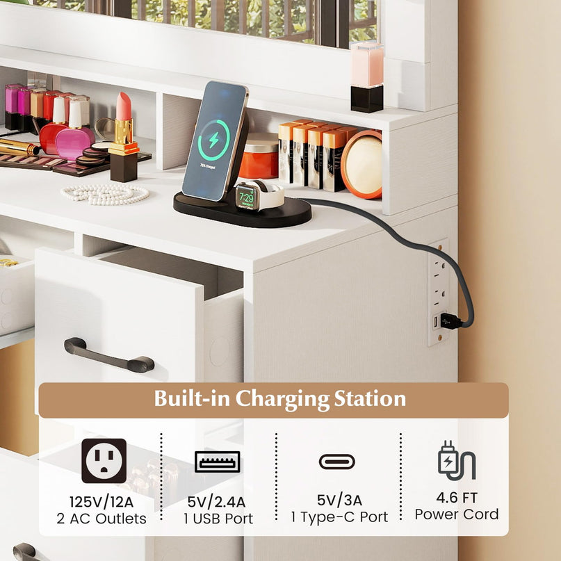 Vanity Desk with Mirror and Lights for Bedroom