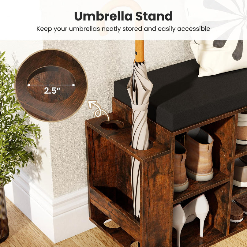 Giantex Shoe Storage Bench with Umbrella Stand 10-Cubby Entryway Shoe Rack