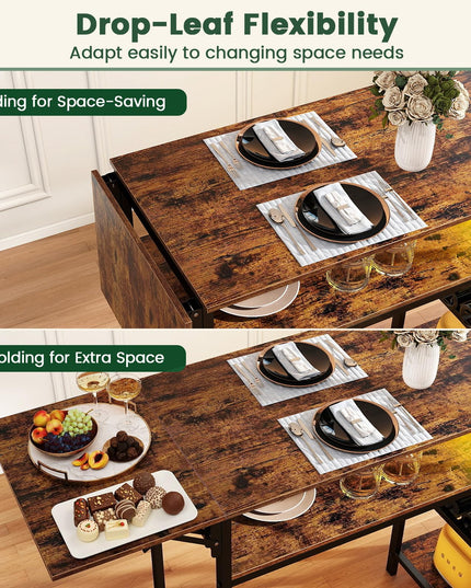 GIANTEX 55" Drop Leaf Bar Table for 2-4 with LED Light