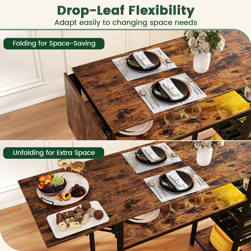 GIANTEX 55" Drop Leaf Bar Table for 2-4 with LED Light