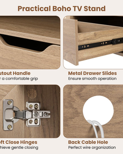 Giantex Boho TV Stand for 50-60 Inch TV Wood Entertainment Center