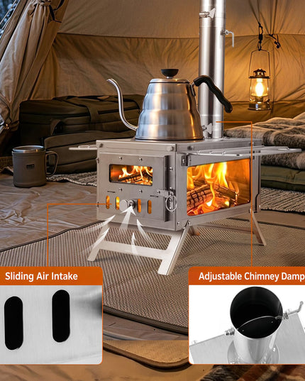 GIANTEX Hot Tent Stove | Portable Wood Burning Stove with 7 Chimney Pipes