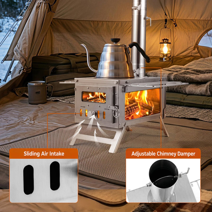 GIANTEX Hot Tent Stove | Portable Wood Burning Stove with 7 Chimney Pipes