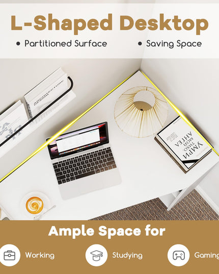 Giantex White Desk with Drawer 48 Inch Corner Desk