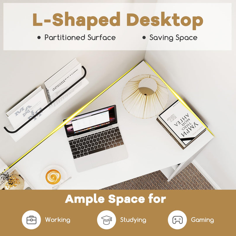 Giantex White Desk with Drawer 48 Inch Corner Desk