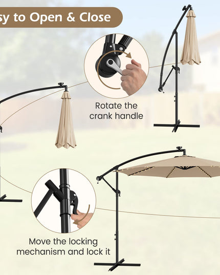 Giantex 10 ft Offset Patio Umbrella with 112 Solar Lights, Outdoor Cantilever Umbrellas with 8 Ribs