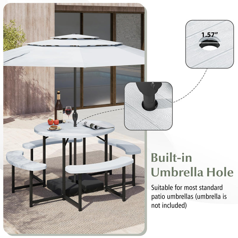 Giantex Picnic Table Bench Set for 4-8 Person(Round)