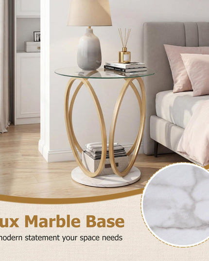 Giantex Round End Table Set of 1/2 Faux Marble Sofa Couch Side Table