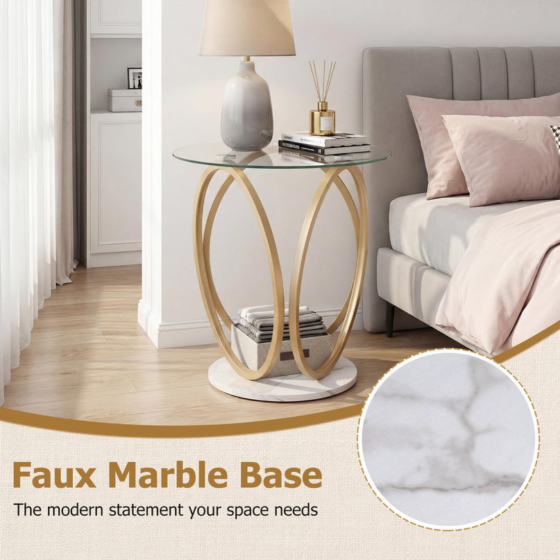 Giantex Round End Table Set of 1/2 Faux Marble Sofa Couch Side Table