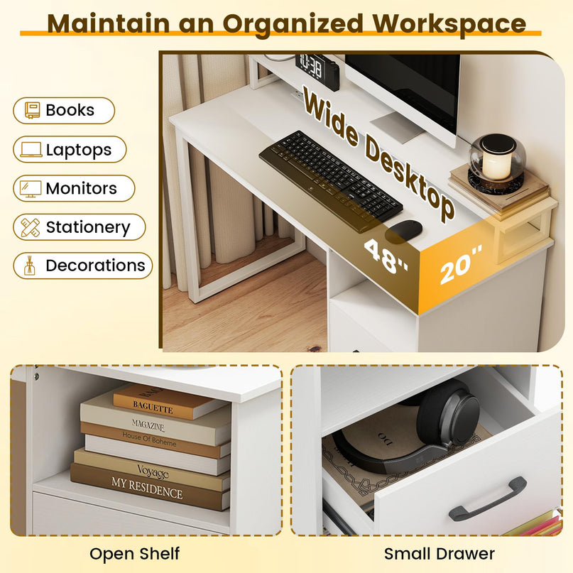 Giantex 48 Inch Computer Desk with Power Outlets & File Drawer