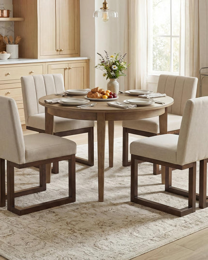 Giantex Farmhouse Fabric Upholstered Kitchen Chairs with 5.5" Thickened Padded Seat