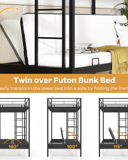 Giantex Twin Over Futon Bunk Bed, Metal Bunk Bed with Futon
