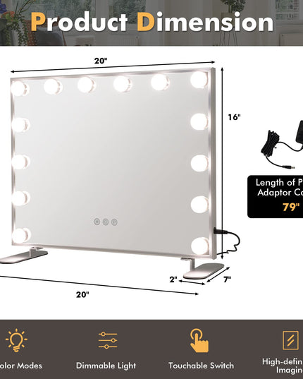 CHARMAID Vanity Mirror with Lights - 14 Dimmable LED Bulbs, 3 Lighting Colors, Touch Control